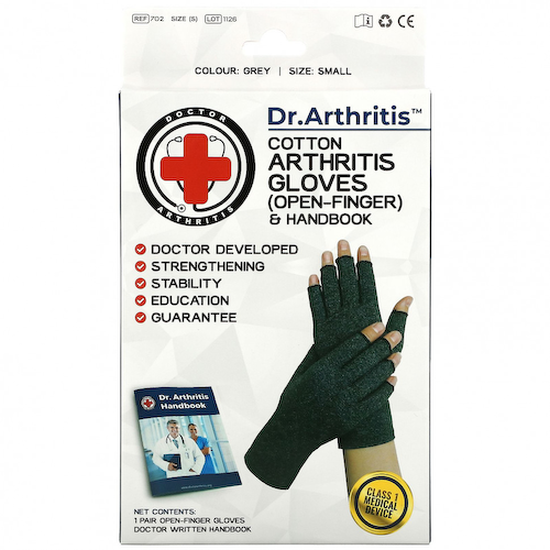Doctor Arthritis, Хлопковые перчатки и справочник для больных артритом с открытыми пальцами, маленькие, серые, 1 пара #1