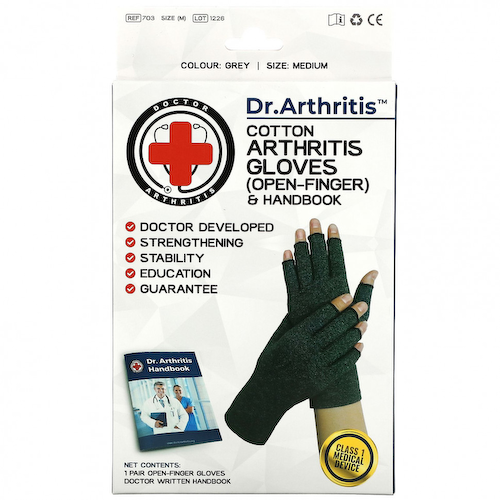 Doctor Arthritis, Хлопковые перчатки и справочник для больных артритом, средний размер, серый, 1 пара #1