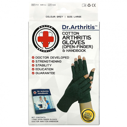 Doctor Arthritis, Хлопковые перчатки и справочник для больных артритом с открытыми пальцами, большие, серые, 1 пара #1