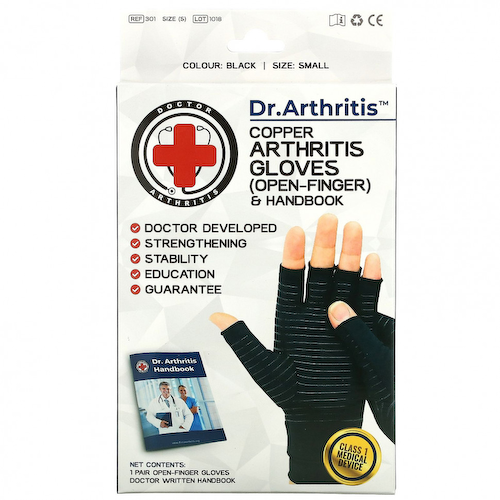 Doctor Arthritis, Медные перчатки и справочник для больных артритом с открытыми пальцами, маленькие, черные, 1 пара #1