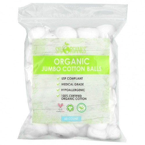 Sky Organics, Органические ватные шарики Jumbo, 60 штук #1