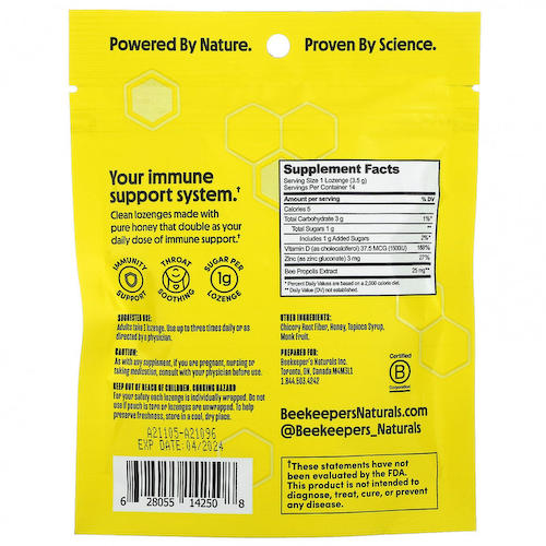 Beekeeper's Naturals, B. Soothed, медовые пастилки, 14 капель, 50 г (1,76 унции) #1