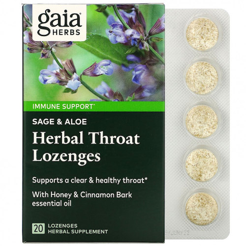 Gaia Herbs, травяные пастилки для горла, шалфей и алоэ, 20 пастилок #1