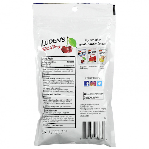 Luden's, Леденцы с пектином, успокаивающее средство для полости рта, дикая вишня, 30 леденцов для горла #1