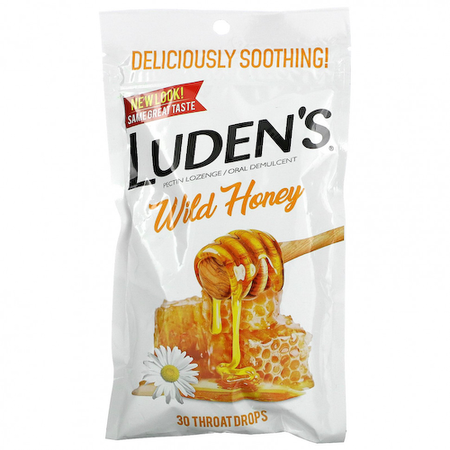 Luden's, Леденцы с пектином, успокаивающее средство для полости рта, дикий мед, 30 капель для горла #1