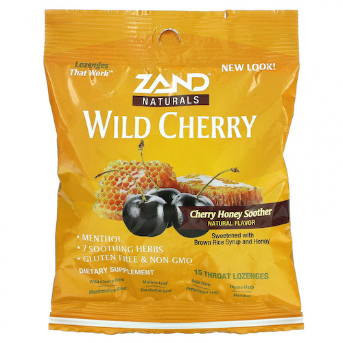 Zand, Naturals, дикая вишня, медовая пустышка, 15 пастилок для горла #1