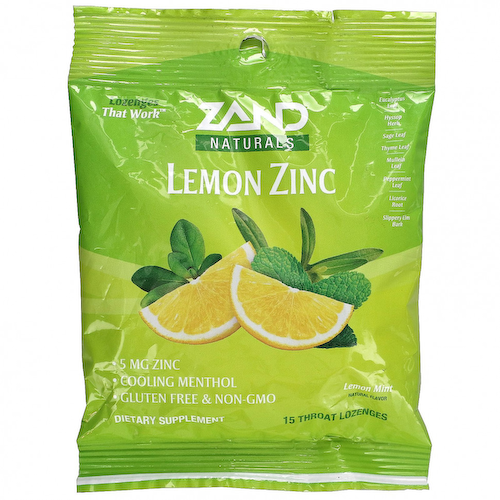 Zand, Naturals, лимон и цинк, лимон и мята, 15 пастилок для горла #1