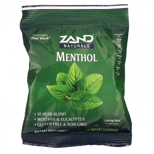 Zand, Naturals, ментол, охлаждающая мята, 15 пастилок для горла #1