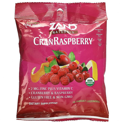 Zand, Naturals, органическая клюква и малина, 18 леденцов от горла #1