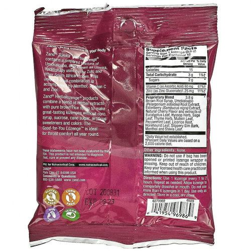 Zand, Naturals, Zumka, вишневый ментол, 15 пастилок для горла #1