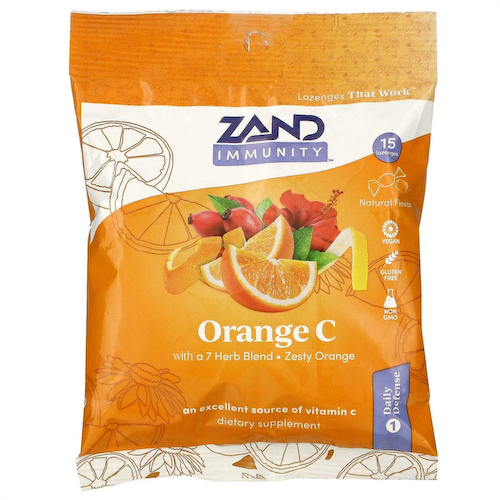Zand, Витамин C, Herbalozenge, апельсин, 15 леденцов #1
