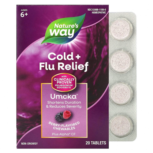 Nature's Way, Umcka, средство от простуды и гриппа, ягодный вкус, 20 жевательных таблеток #1