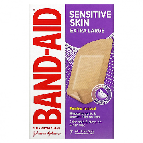 Band Aid, Бинты, очень большие, для чувствительной кожи, 7 шт. #1