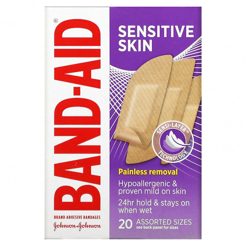 Band Aid, Лейкопластыри, для чувствительной кожи, 20 размеров #1