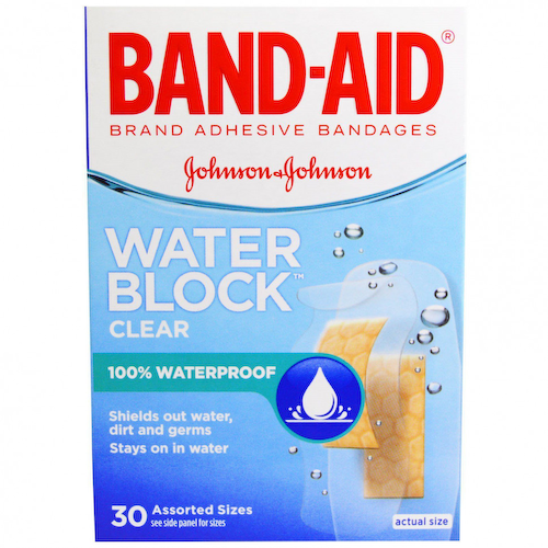 Band Aid, Липкий пластырь, Water Block, прозрачный, 30 размеров в ассортименте #1