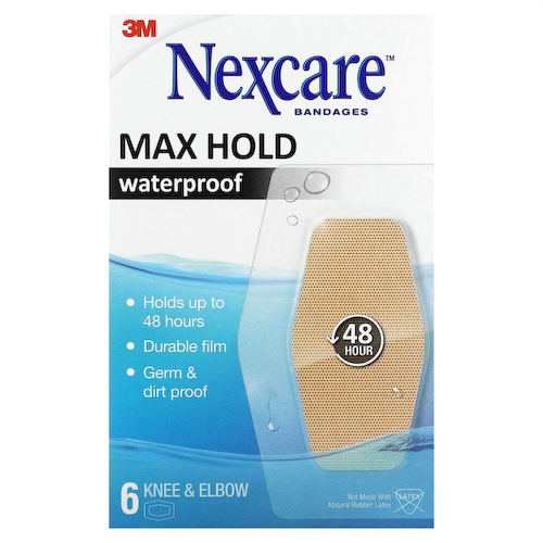 Nexcare, Прозрачные водонепроницаемые повязки, максимальная фиксация, колено и локти, 6 повязок #1