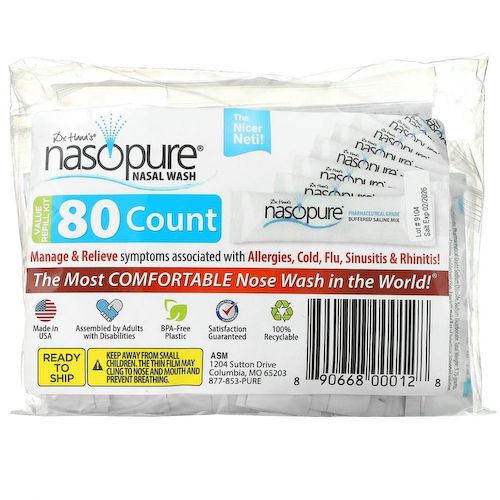 Nasopure, средство для промывания носа, набор для многоразовой перезаправки, 80 штук #1