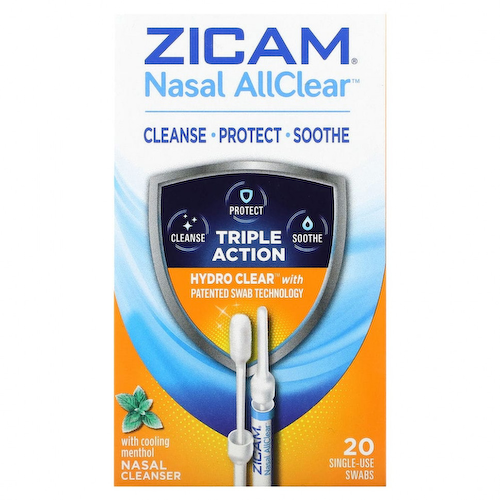Zicam, Nasal AllClear, очищающее средство для носа с охлаждающим ментолом, 20 тампонов #1