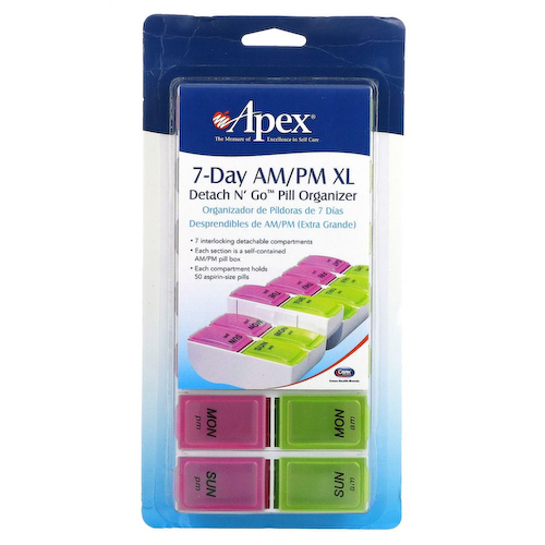Apex, Detach N' Go Pill Organizer, 7-дневный органайзер для таблеток с учетом приема 2 раза в день, размер XL, 1 шт. #1