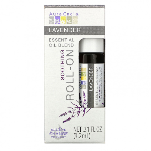 Aura Cacia, Смесь эфирного масла, смягчающий шариковый аппликатор, лаванда, 0,31 жидких унций (9,2 мл) #1