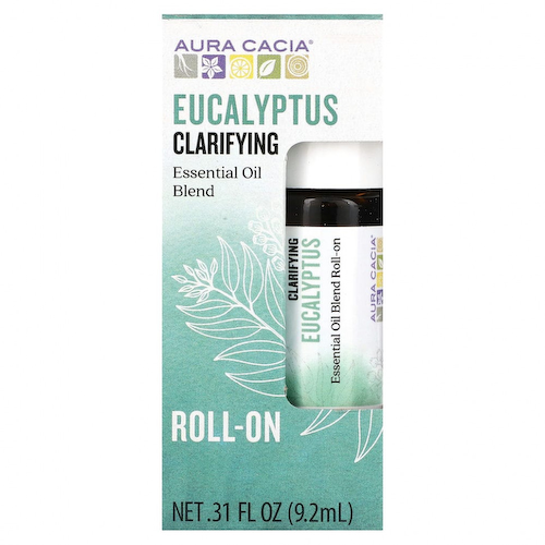 Aura Cacia, Смесь эфирного масла, очищающий роликовый аппликатор, эвкалипт, 0,31 жидкие унции (9,2 мл) #1