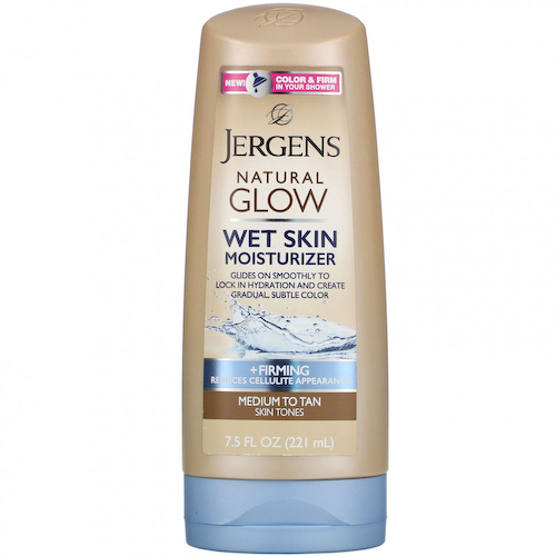 Jergens, Увлажняющее средство Natural Glow для нанесения на влажную кожу, укрепляющее, оттенок Medium to Tan (221 мл) #1