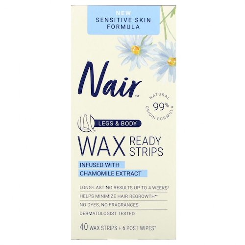 Nair, Восковые полоски для ног и тела, для чувствительной кожи, 40 восковых полосок + 6 салфеток #1