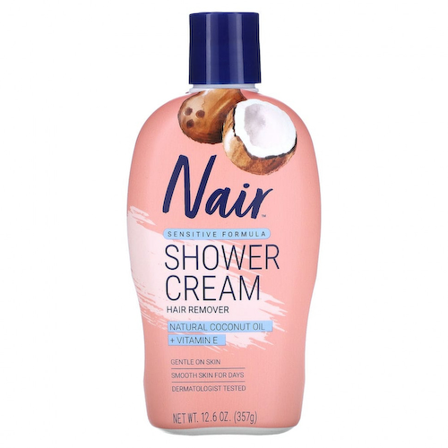 Nair, Средство для удаления волос, крем для душа, натуральное кокосовое масло и витамин E, 357 г (12,6 унции) #1
