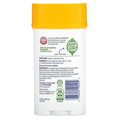 Arm & Hammer, Essentials с натуральными дезодорирующими компонентами, дезодорант, свежий розмарин и лаванда, 71 г (2,5 унции) #1