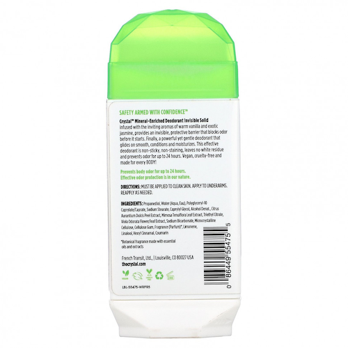 Crystal Body Deodorant, обогащенный минералами дезодорант, невидимый, твердый, ваниль и жасмин, 70 г (2,5 унции) #1