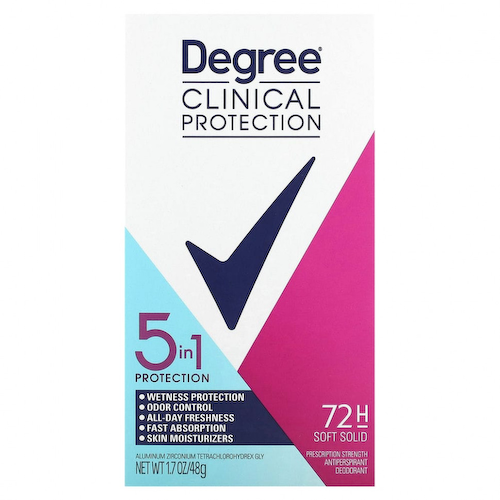 Degree, Clinical Protection, защита 5 в 1, дезодорант-антиперспирант, мягкое твердое вещество, 48 г (1,7 унции) #1