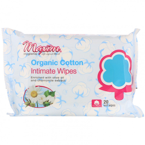 Maxim Hygiene Products, Влажные салфетки для интимной гигиены, из органического хлопка, 20 шт. #1