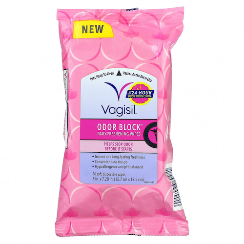 Vagisil, Ежедневные освежающие салфетки, блокирующие запах, 20 мягких одноразовых салфеток, 5 x 7,28 дюйма #1