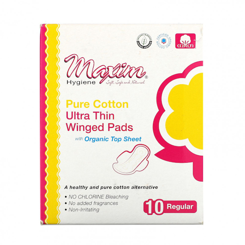 Maxim Hygiene Products, Чистый хлопок, ультратонкие подушечки с крыльями, обычные, 10 штук #1