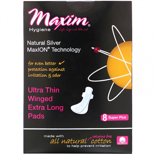 Maxim Hygiene Products, Ультратонкие, сверхдлинные подушечки с крыльями, технология Natural Silver MaxION, Super Plus, 8 подушечек #1