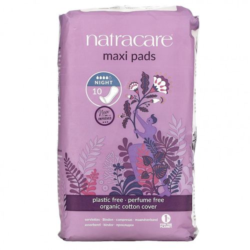 Natracare, Maxi, прокладки с поверхностью из органического хлопка, ночные, 10 шт. #1
