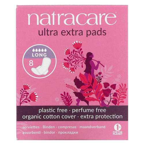 Natracare, прокладки Ultra, поверхность из органического хлопка, длинные, 8 штук #1