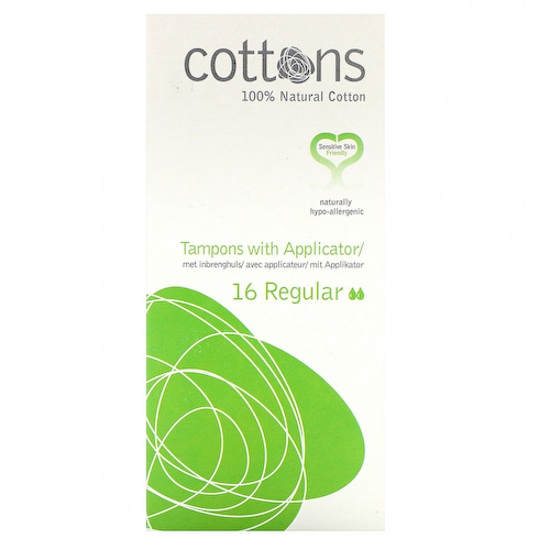 Cottons, 100% натуральный хлопок, тампоны с аппликатором, обычные, 16 тампонов #1