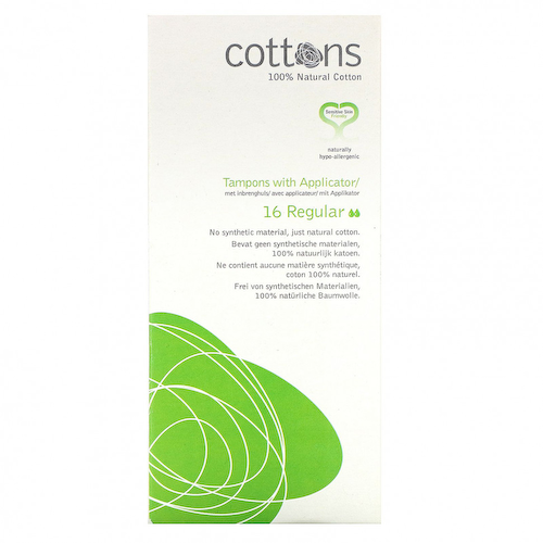 Cottons, 100% натуральный хлопок, тампоны с аппликатором, обычные, 16 тампонов #1