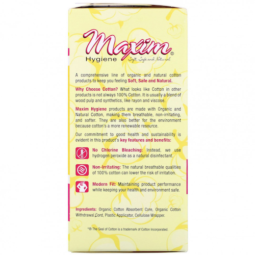 Maxim Hygiene Products, Тампоны с пластиковым аппликатором из органического хлопка, обычные, 16 шт. #1