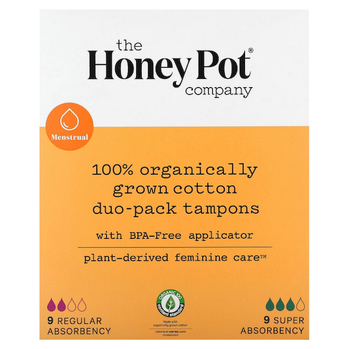 The Honey Pot Company, Двойные тампоны из 100% органического хлопка, обычные и с повышенной впитываемостью, 18 шт. #1