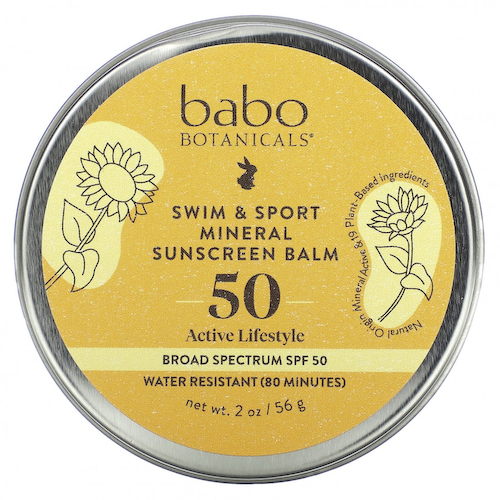 Babo Botanicals, Минеральный солнцезащитный бальзам для плавания и спорта, SPF 50, без отдушек, 56 г (2 унции) #1