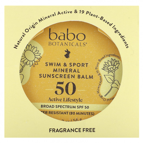 Babo Botanicals, Минеральный солнцезащитный бальзам для плавания и спорта, SPF 50, без отдушек, 56 г (2 унции) #1
