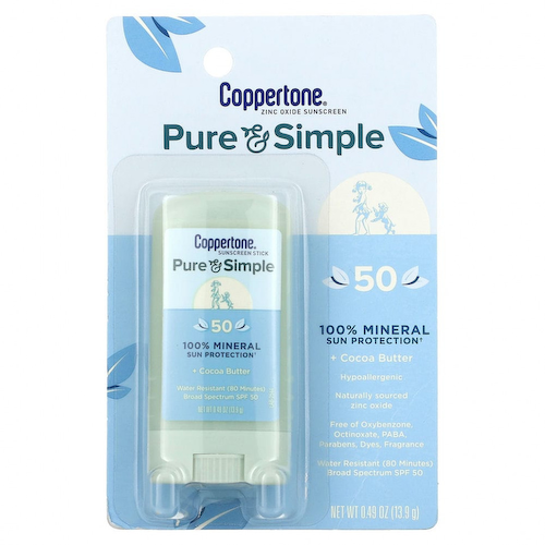 Coppertone, Pure & Simple, солнцезащитный стик, SPF 50, какао-масло, 13,9 г (0,49 унции) #1