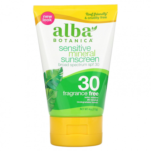 Alba Botanica, Солнцезащитный крем на минеральной основе, для чувствительной кожи, не содержит отдушек, SPF(солнцезащитный фактор) 30, 113 г (4 унц.) #1