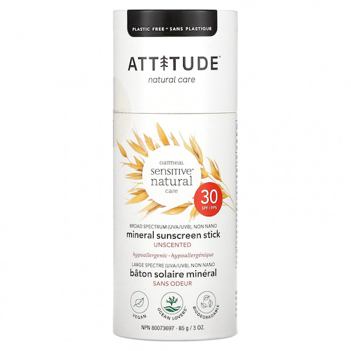 ATTITUDE, Oatmeal Sensitive Natural Care, солнцезащитный стик с минералами, SPF 30, без запаха, 85 г (3 унции) #1