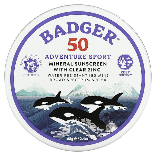 Badger Company, Adventure Sport, минеральное солнцезащитное средство с прозрачным цинком, SPF 50, без запаха, 68 г (2,4 унции) #1