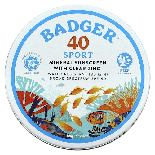 Badger Company, минеральный солнцезащитный крем с чистым цинком, подходит для занятий спортом, SPF 40, без запаха, 68 г (2,4 унции) #1