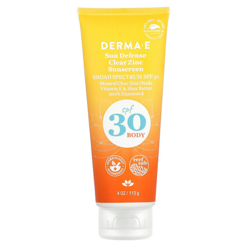 DERMA E, Sun Defense Clear Zinc, солнцезащитное средство для тела, SPF 30, без запаха, 113 г (4 унции) #1