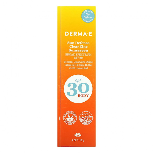DERMA E, Sun Defense Clear Zinc, солнцезащитное средство для тела, SPF 30, без запаха, 113 г (4 унции) #1
